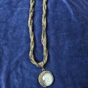 Elegant Green and Brass Pendant Necklace